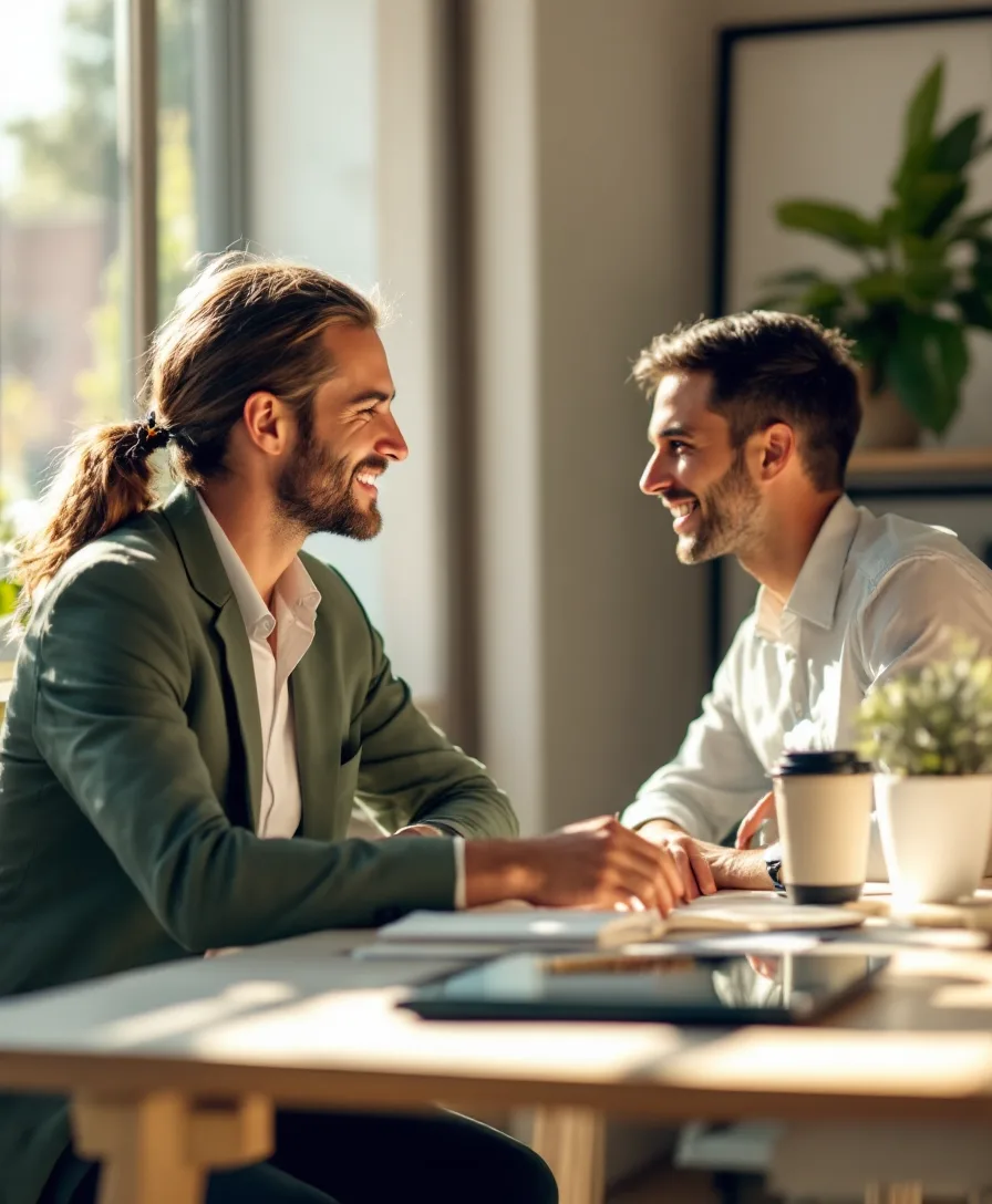 A leader in a bright office during a one-on-one coaching session